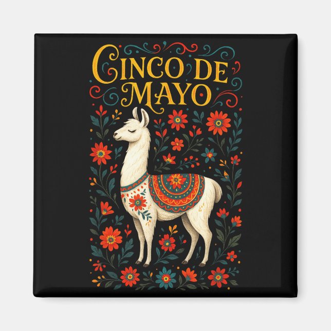 Cinco de mayo - lama firande festkonst  magnet (Framsidan)
