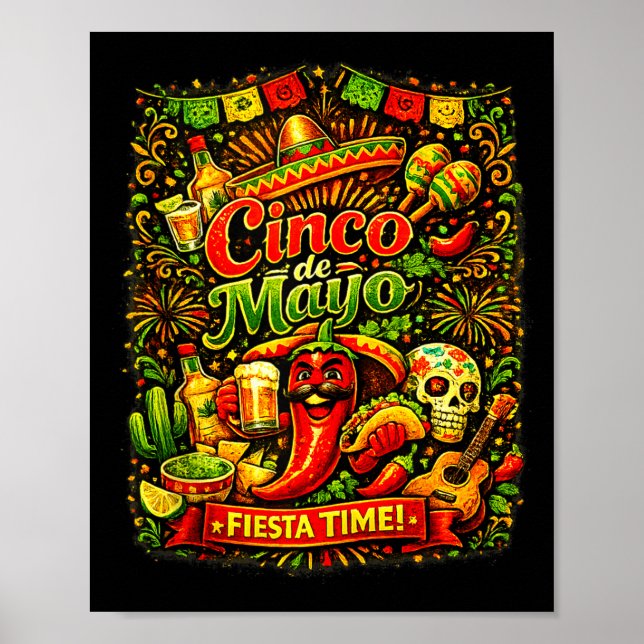 Cinco de mayo, låt oss festa mexikansk fiesta cinc poster (Framsidan)