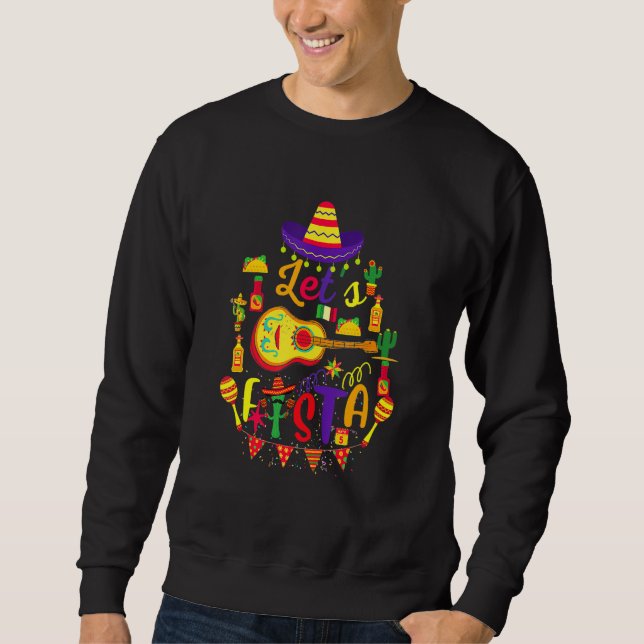 Cinco De Mayo Låt oss Fiesta Guitar Cactus Mexican Lång Ärmad Tröja (Framsida)