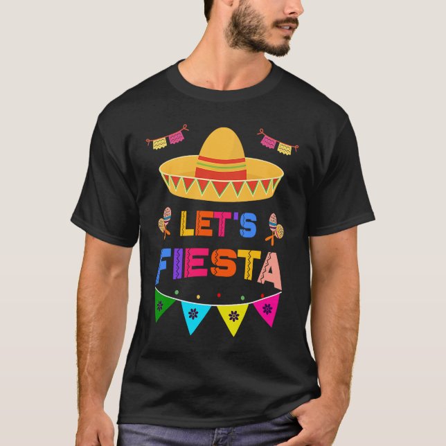 Cinco De Mayo Låt oss Fiesta Kaktus Sombrero Hatt T Shirt (Framsida)