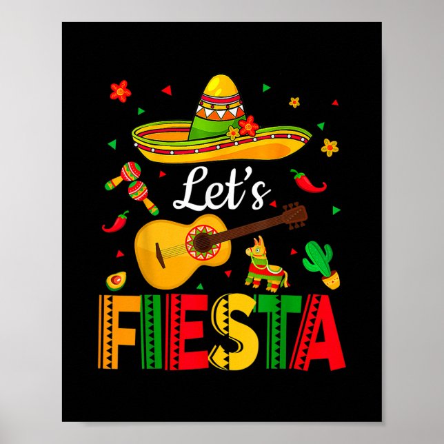Cinco De Mayo Låt oss Fiesta Mexican Party Guitar Poster (Framsidan)