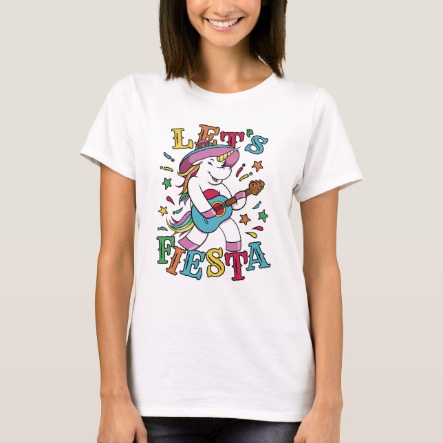Cinco De Mayo Lets Fiesta Unicorn T Shirt (Framsida)