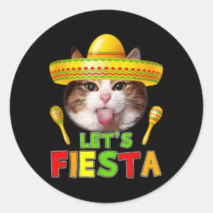 Cinco De Mayo Meow Lets Fiesta Mexican Cactus Cute Runt Klistermärke