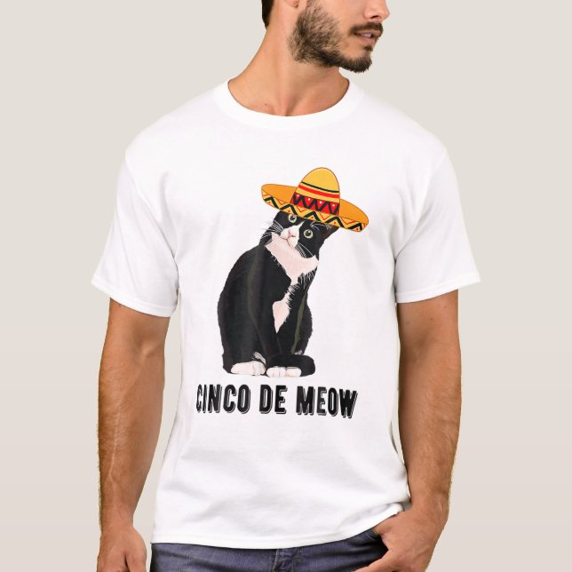 Cinco De Mayo Meow Tuxedo Cat Sombrero Mexican Fie T Shirt (Framsida)