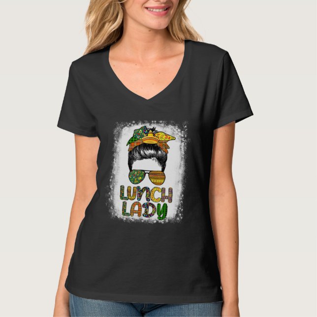 Cinco De Mayo  Messy Bun Glasses Lunch Lady T Shirt (Framsida)