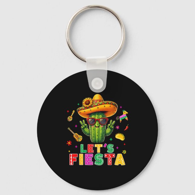 Cinco de mayo mexican cactus funny lets fiestaCinc Nyckelring (Framsida)