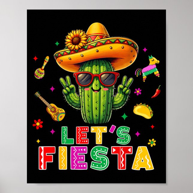 Cinco de mayo mexican cactus funny lets fiestaCinc Poster (Framsidan)