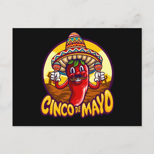 Cinco De Mayo Mexican Chili Spelar Maracas Vykort (Framsida)