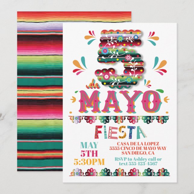 Cinco de Mayo Mexican Fiesta Papper Picado Inbjudningar (Fram/baksida)