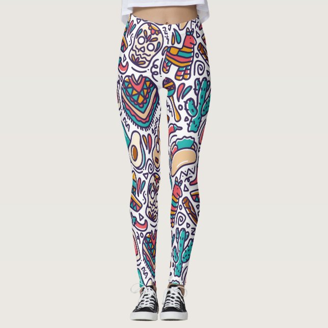 Cinco De Mayo Mexican Fiesta Seamless Pattern Leggings (Framsida)