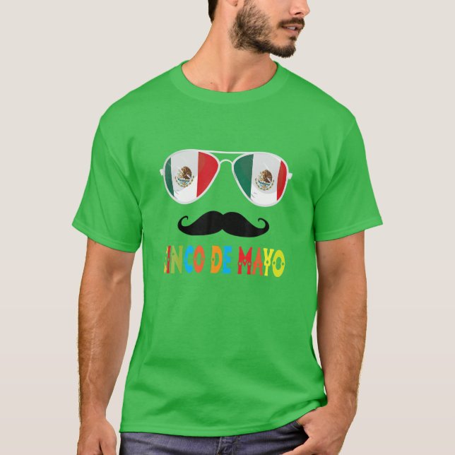 Cinco De Mayo Mexican Flagga Mustache Funny T Shirt (Framsida)