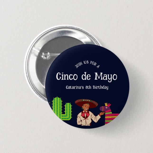 Cinco de Mayo Mexican Födelsedagsfest Knapp (Framsida & baksida)