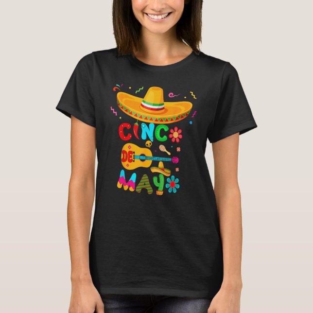 Cinco De Mayo Mexican Guitar Cactus for Men Women  T Shirt (Framsida)