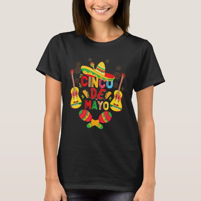 Cinco De Mayo Mexican Guitar Cactus for Men Women  T Shirt (Framsida)