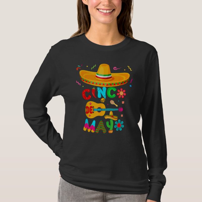 Cinco De Mayo Mexican Guitar Cactus for Men Women  T Shirt (Framsida)