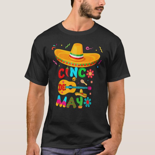Cinco De Mayo Mexican Guitar Cactus for Men Women  T Shirt (Framsida)