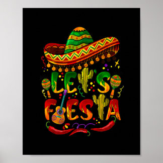 Cinco De Mayo Mexican Guitar Cactus Lets Fiesta Poster