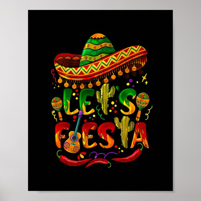 Cinco De Mayo Mexican Guitar Cactus Lets Fiesta Poster (Framsidan)