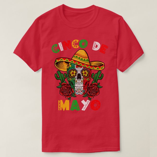 Cinco De Mayo Mexican Kor Sunglasses Skull Musta T Shirt (Design framsida)