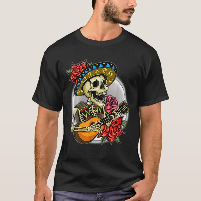 Cinco De Mayo Mexican Kor Sunglasses Skull Musta T Shirt (Framsida)