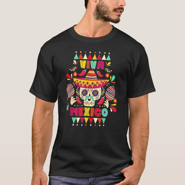 Cinco De Mayo Mexican Kor Sunglasses Skull Musta T Shirt (Framsida)