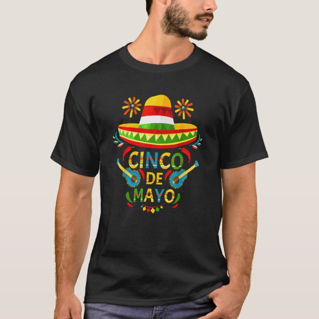 Cinco De Mayo Mexican Party Guitar Sombrero Hat M T Shirt (Framsida)