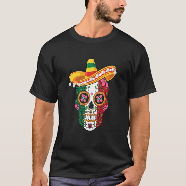 Cinco de Mayo mexican skull celebrate fiesta T Shirt (Framsida)