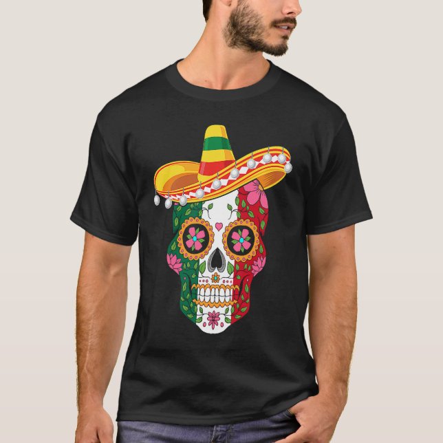 Cinco de Mayo mexican skull celebrate fiesta T Shirt (Framsida)