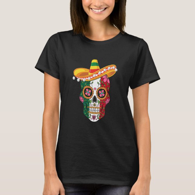 Cinco de Mayo mexican skull celebrate fiesta T Shirt (Framsida)