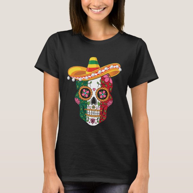 Cinco De Mayo Mexican Sugar Skull Love Mexico T Shirt (Framsida)