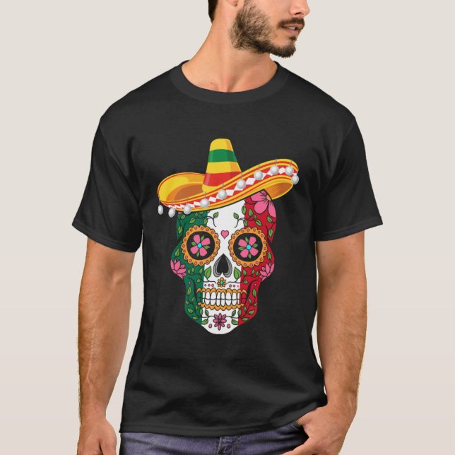 Cinco De Mayo Mexican Sugar Skull Love Mexico T Shirt (Framsida)