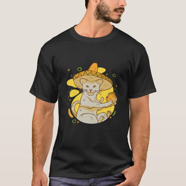 Cinco de Mayo Mexican Taco Cat med Sombrero Graph T Shirt (Framsida)