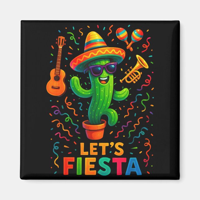 Cinco de mayo mexikansk kaktus fest rolig fiesta l magnet (Framsidan)
