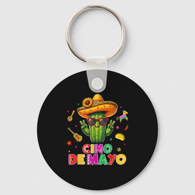 Cinco de mayo mexikansk kaktus rolig fira festCinc Nyckelring (Framsida)