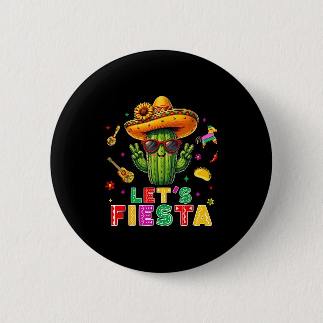 Cinco de mayo mexikansk kaktus rolig låt oss fiest knapp (Framsida)