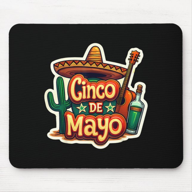 Cinco De Mayo Mexikansk Kaktus Sombrero Gitarr Fie Musmatta (Framsidan)