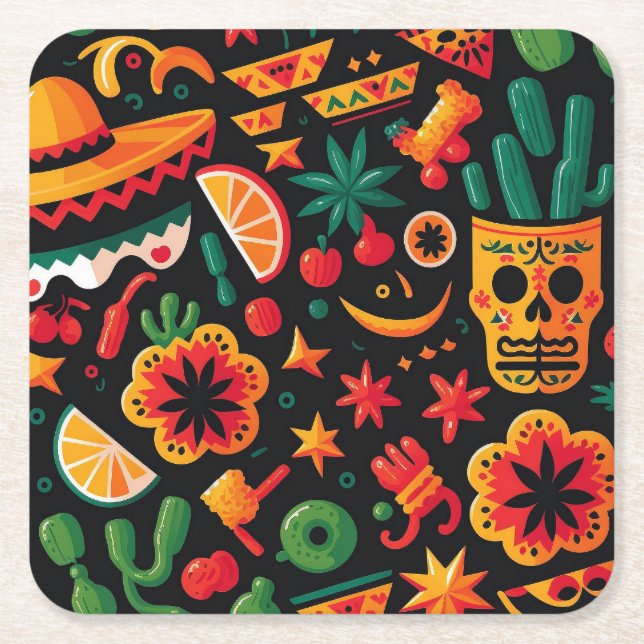 Cinco de Mayo. Mexikansk smart tecknad mönster Underlägg Papper Kvadrat (Framsidan)