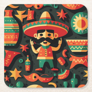 Cinco de Mayo. Mexikansk smart tecknad mönster Underlägg Papper Kvadrat