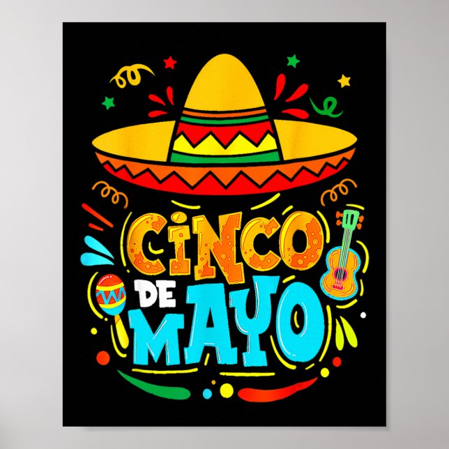 Cinco De Mayo Mexikansk Sombrero Fiesta Chilipeppa Poster (Framsidan)