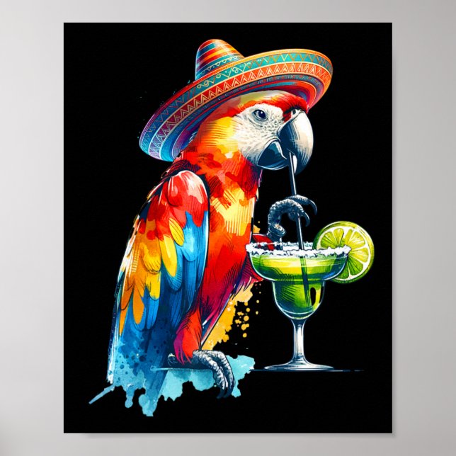 Cinco De Mayo Mexikansk Sombrero Papegoja Dricker  Poster (Framsidan)