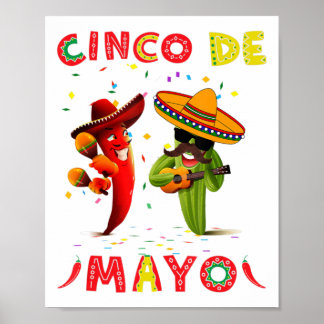 Cinco De Mayo Mustache Sunglasses Cactus Mexican G Poster