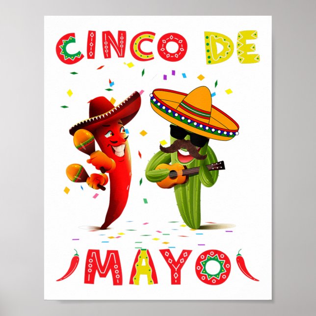 Cinco De Mayo Mustache Sunglasses Cactus Mexican G Poster (Framsidan)