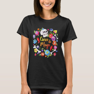 Cinco De Mayo Party Flowers with Skull 5 de Mayo T Shirt