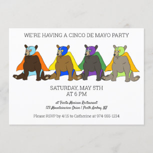 Cinco De Mayo Party mexikanska Luchador Bears Inbjudningar