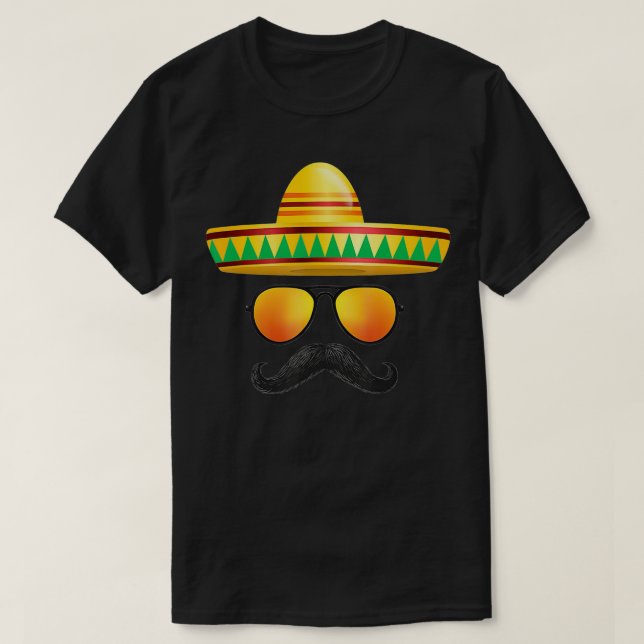 Cinco de Mayo Party Mustache Sunglasses Sombrero F T Shirt (Design framsida)
