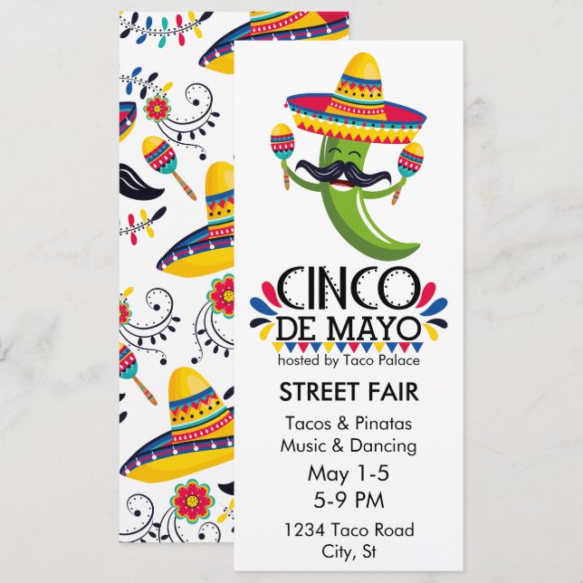 Cinco de Mayo Party Pepper Sombrero Inbjudningar (Fram/baksida)
