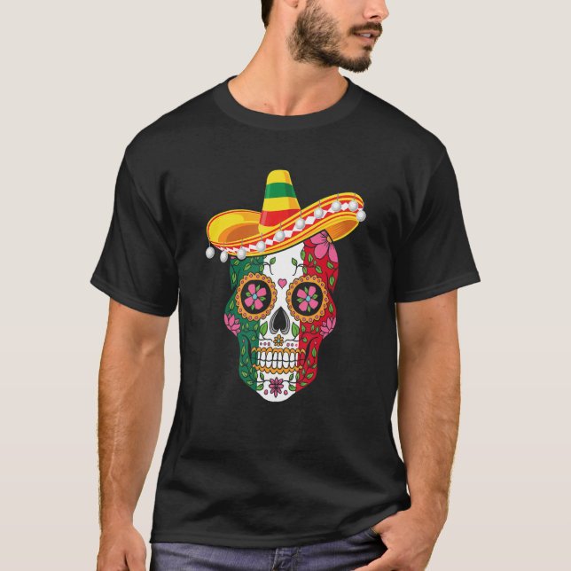 Cinco De Mayo Party Sugar Skull Men Women Mexican  T Shirt (Framsida)