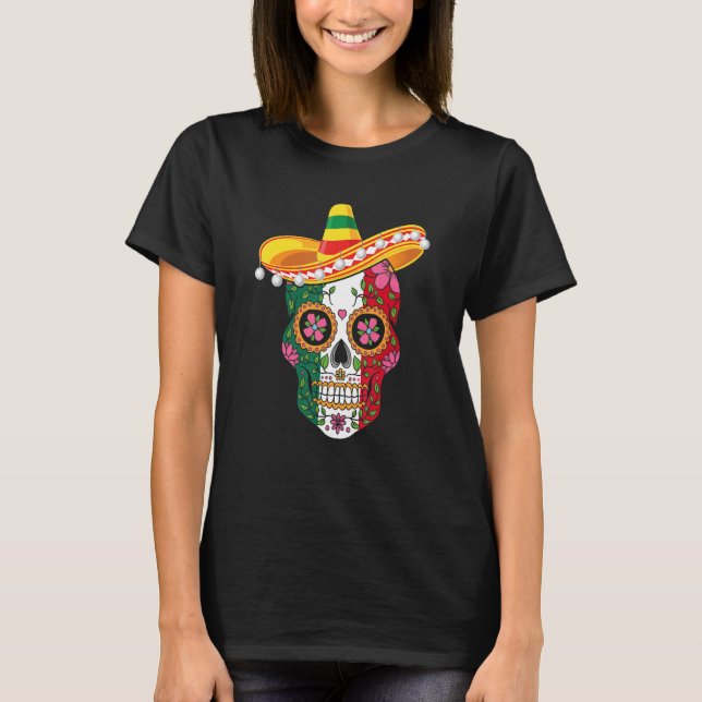 Cinco De Mayo Party Sugar Skull Men Women Mexican  T Shirt (Framsida)