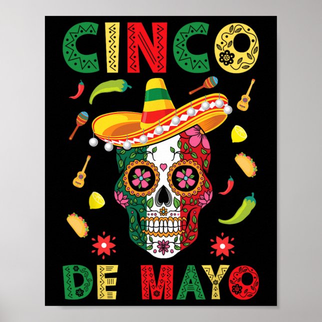 Cinco De Mayo Party Sugar Skull Mexikanska fiesta  Poster (Framsidan)