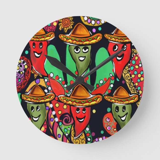 Cinco de Mayo Peppers Rund Klocka (Framsida)